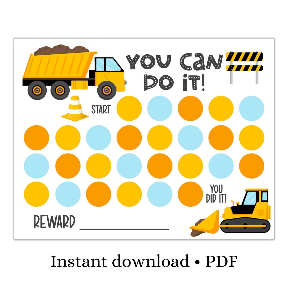 Printable Construction Reward Chart Construction Kids Behavior Chart Instant Download Sticker Chart Toddler Chore Chart Excavator Etsy