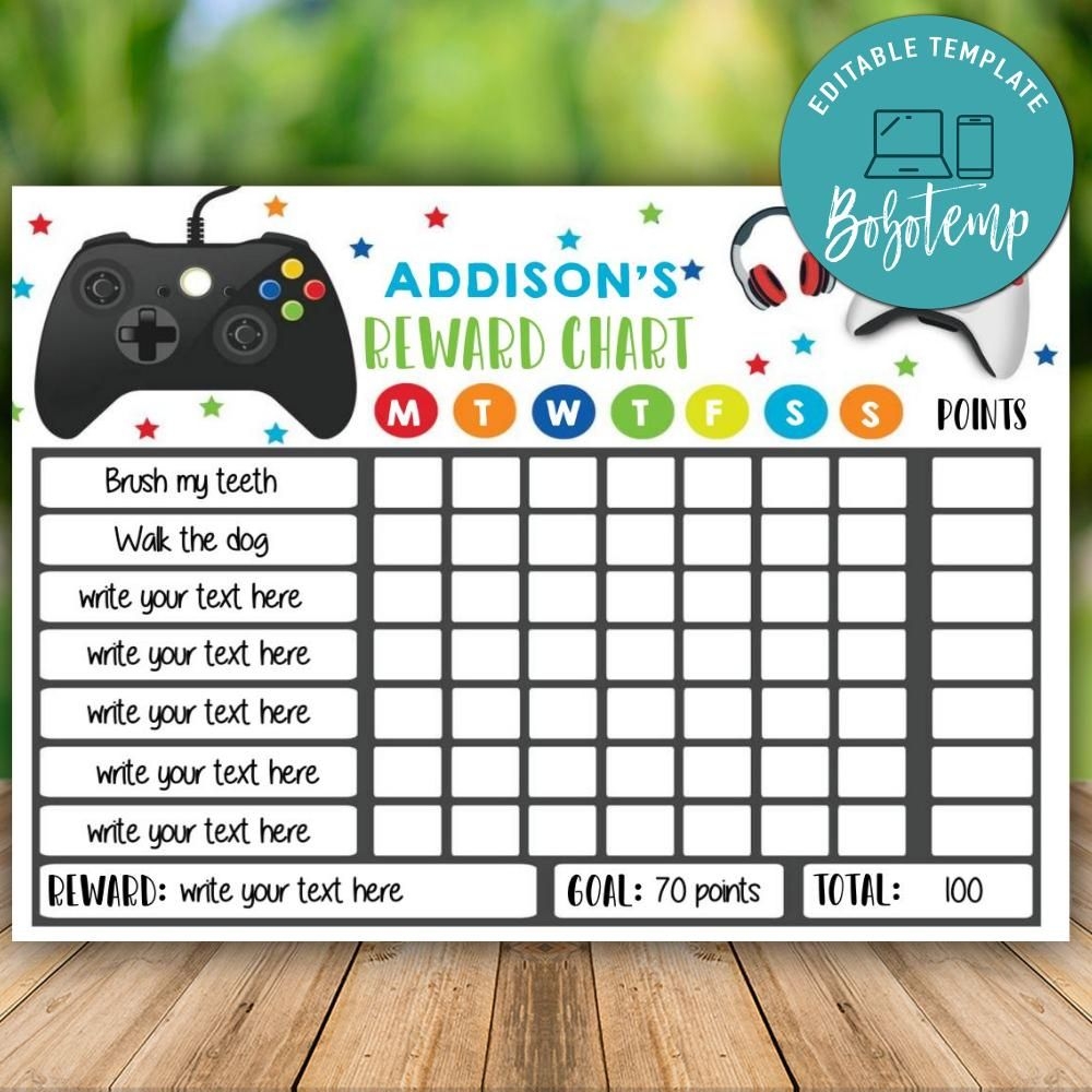 Video Game Reward Chart Printable Gaming Reward Chart Boy Reward Chart Kids Behavior Chart Children Routine Chart Chore Chart Download Etsy