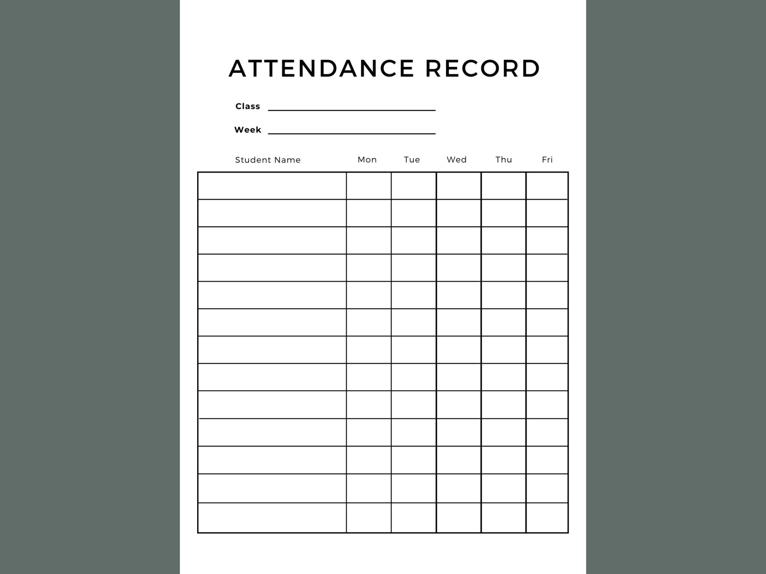 Printable Weekly Attendance Record Class Attendance Digital Download Teaching Material TEFL ESL Attendance Tracking A4 Etsy