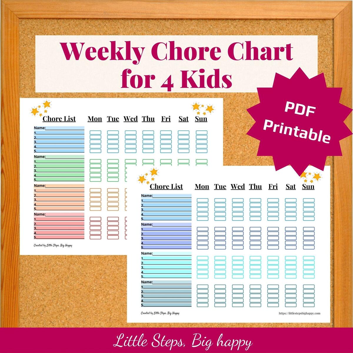 Printable Weekly Chore Chart For 4 Kids PDF Etsy Israel