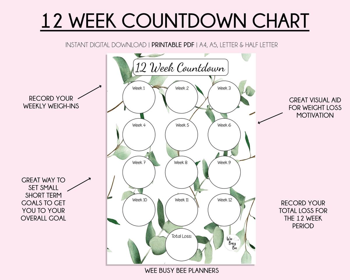 Printable Weight Loss Chart 12 Week Countdown Tracker Digital Instant Download PDF Weight Loss Tracker Goodnotes Health Tracker Etsy