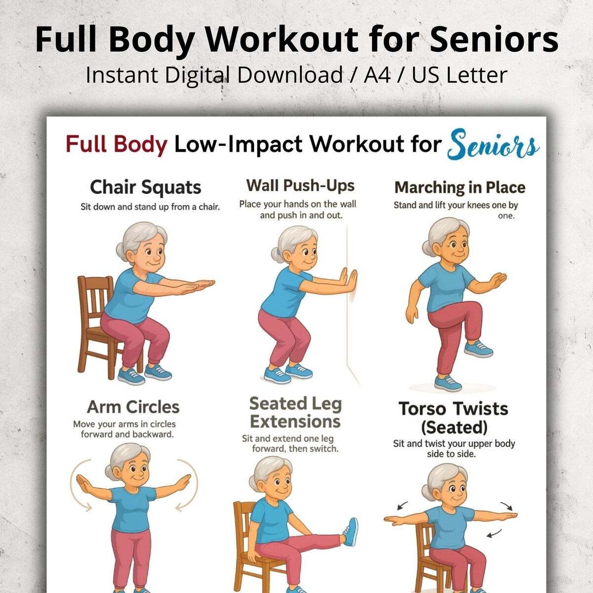 Senior Exercise Chart Printable Low Impact Full Body Workout For Seniors Chair Wall Exercises For Elderly Easy Daily Exercises PDF Etsy Senior Exercise Chart Printable Low Impact Full Body Workout For Seniors Chair Wall Exercises For Elderly Easy Daily Exercises PDF Etsy