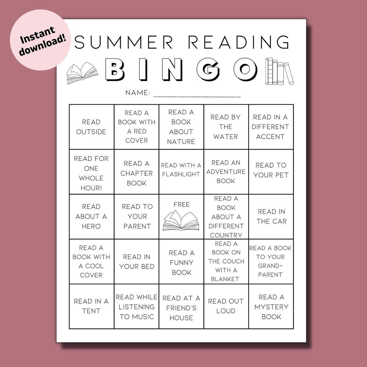 Summer Reading Bingo Challenge For Kids PDF Etsy