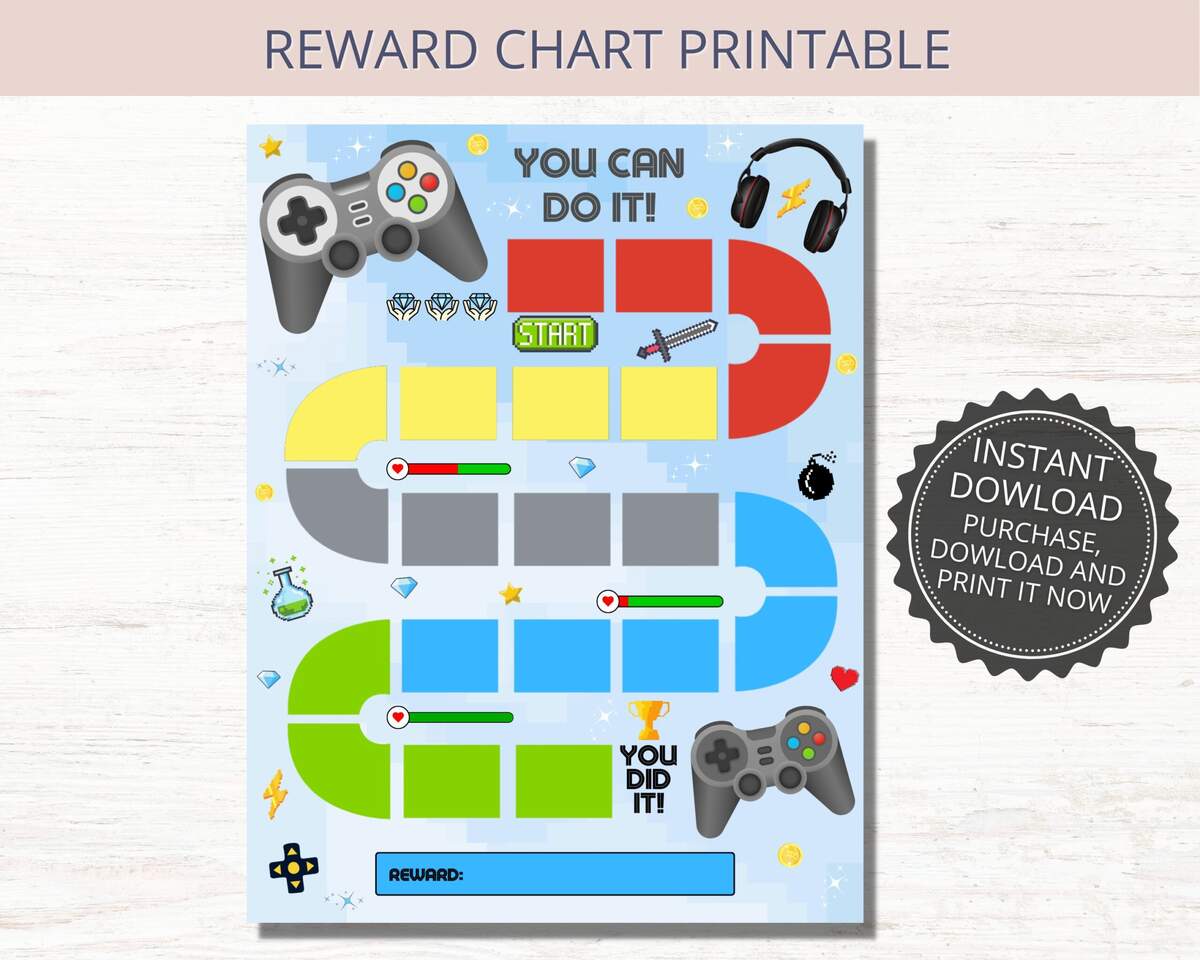 Video Game Reward Chart Printable Gaming Reward Chart Boy Reward Chart Kids Behavior Chart Children Routine Chart Chore Chart Download Etsy