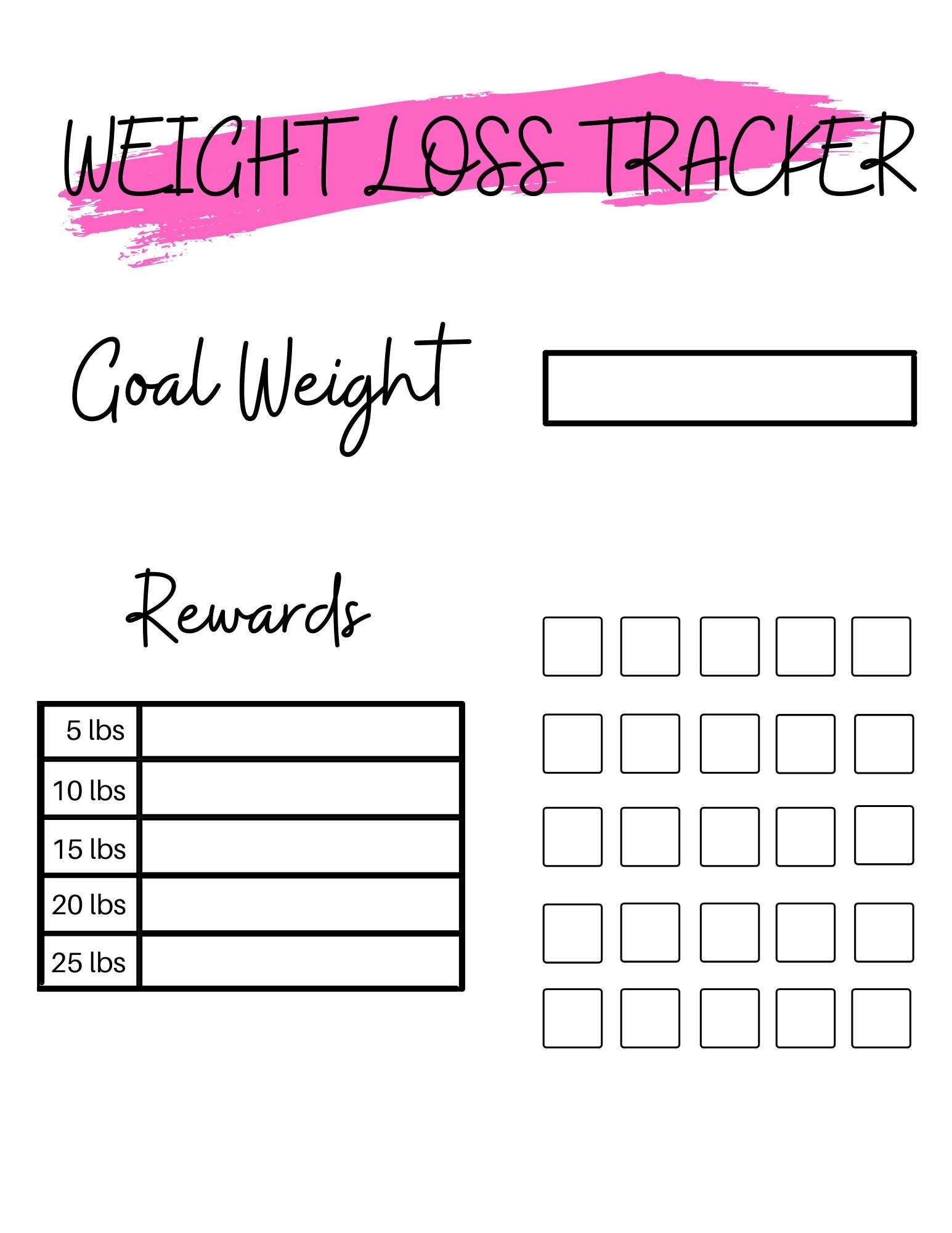 Weight Loss Weight Loss Chart Motivational Chart Rewards Chart Weight Progress 25 Lb Weight Loss Tracker Etsy