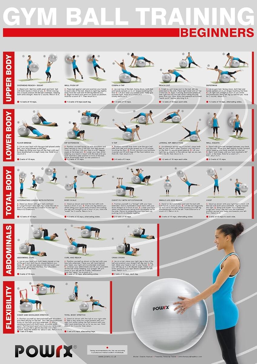 Workout Poster Workouts To Do With A Weight Ball POWRX Exercise Ball Chart Beginner Level Gym